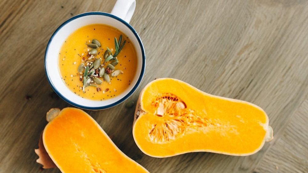 Roasted butternut squash soup with chilli and fresh ginger